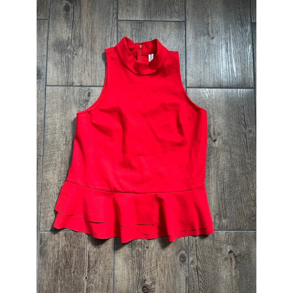 Anthropologie Cressida Mock Neck Red Sleeveless Ruffled Tank Women's Size Small